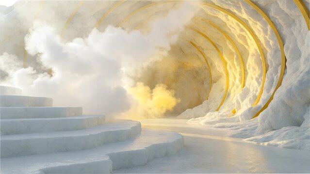 Futuristic White Tunnel with Mist and Neon Arches | Minimal Sci-Fi Background - Powered by Adobe