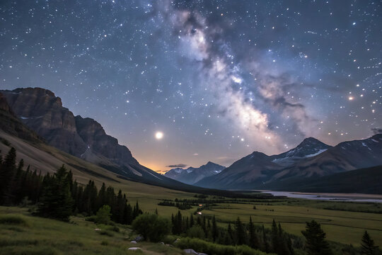 Sunrise and sunset views across the majestic alpine mountain landscape with snow-capped peaks, forest, and dramatic clouds