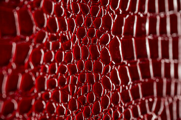 Shiny red leather surface with shallow depth of field.