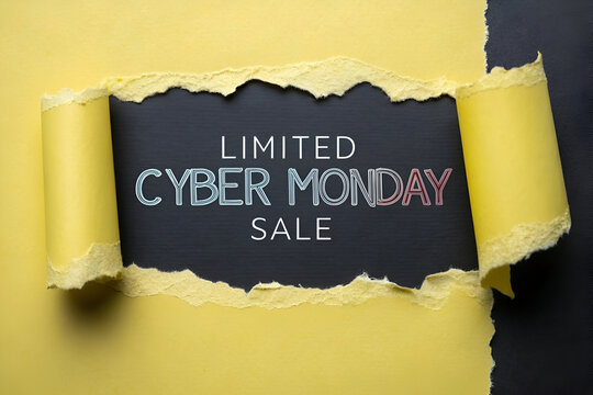 Limited Cyber Monday Sale Design on Yellow Torn Paper Background – Digital Shopping Promotion and Marketing Banner
