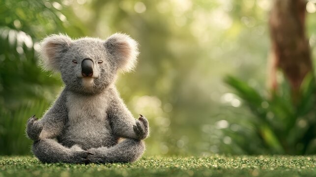 brown bear koala sitting relaxing on the grass, copy space, abstract 