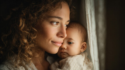 Loving mother holding newborn baby, feeling connection and maternal bond