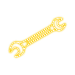 A glowing yellow spanner or wrench tool, depicted in a minimalist, outlined style against a white background.