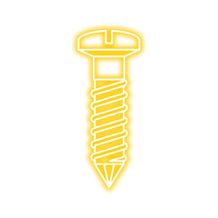 Glowing yellow outline of a screw with a slotted head and pointed tip, isolated on a white background.