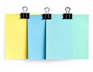 Three colored sheets clipped together