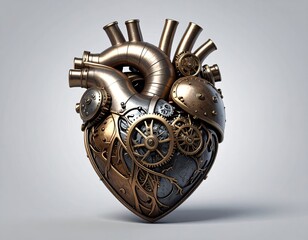 Steampunk heart metal, gears, pipes, intricate design