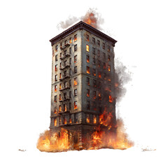 four-story building on fire