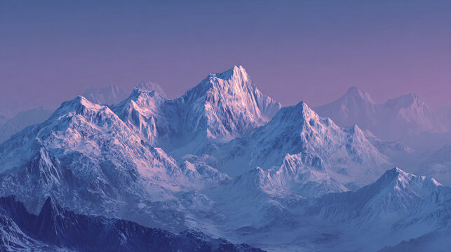 Christmas icy mountain range under twilight