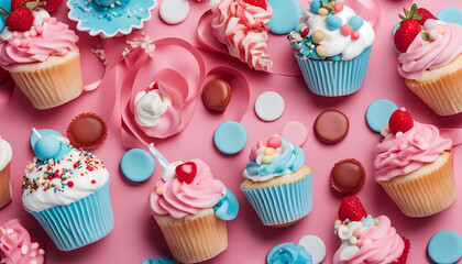 Delicious cupcakes with colorful frosting and decorations perfect for a birthday party or festive celebration Generative AI