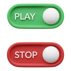 3d render of green play button and red stop button toggle switch controls for multimedia interface