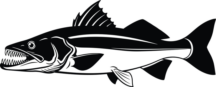 Walleye fish vector illustration predatory fish with sharp teeth design eps silhouette