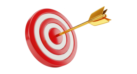 Golden Arrow Hits Center Bullseye on Red and White Target dartboard archery