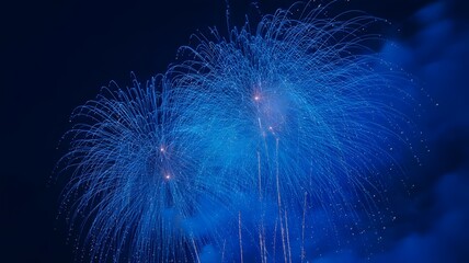 Blue Fireworks Explosion in Night Sky — Festive Celebration Background