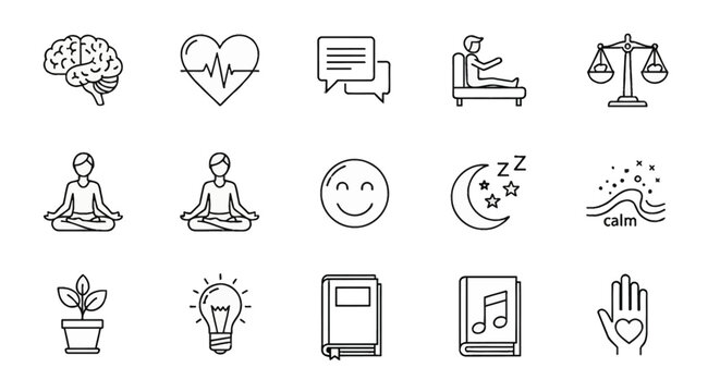 Achieve wellness with these stress relieving icons for a balanced and healthy lifestyle today