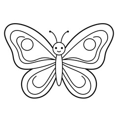 Simple outline drawing of a smiling cartoon butterfly, perfect for children's coloring pages