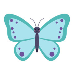 Adorable Cartoon Butterfly Illustration with Blue Wings and Purple Spots, Isolated on White