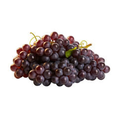 Fototapeta premium A Cluster of Dark Purple Grapes with Water Droplets and Green Leaves Against a Black Background with Studio Lighting