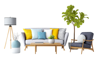 Isolated Modern Living Room Furniture Set isolated on transparent background