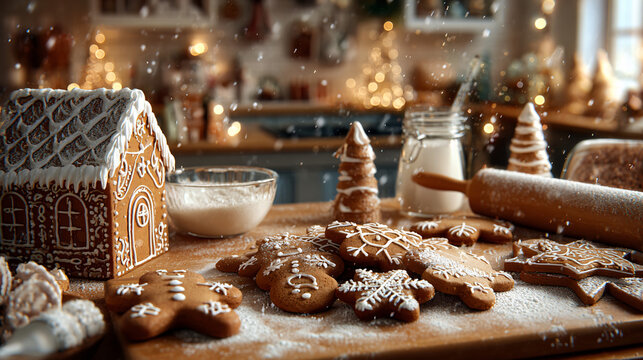 Christmas kitchen baking gingerbread cookies