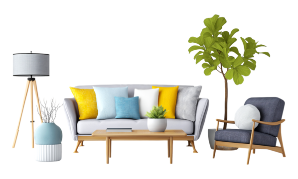 Isolated Modern Living Room Furniture Set isolated on transparent background - Powered by Adobe
