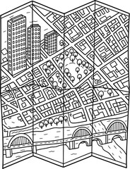 Fototapeta premium City map illustration folded paper guide urban landscape black white art eps silhouette