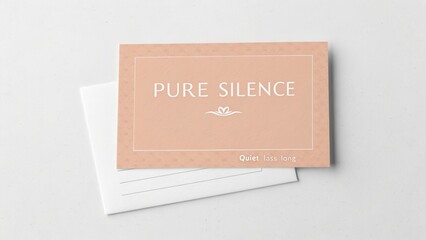 Obraz premium Calm and serene postcard design featuring the phrase 'Pure Silence' on a soft peach background for relaxation and meditation themes