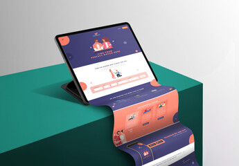  Long Scroll Website on Laptop, Editable Mockup Template.