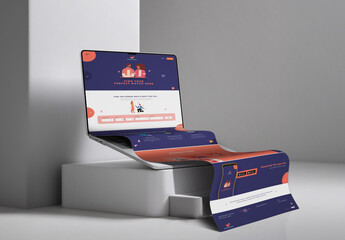  Long Scroll Website on Laptop, Editable Mockup Template.