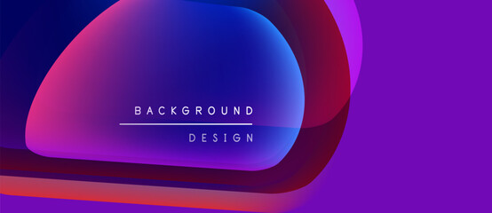 Abstract gradients overlap, creating vibrant purple, blue, red hues. Text reads background design centered within shape. Minimalist aesthetic.