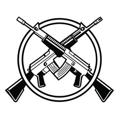 a rifle silhouette vector icon design with a white background	