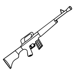 a rifle silhouette vector icon design with a white background	
