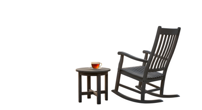 Rocking chair and a small table with a cup isolated on transparent background