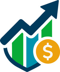 Financial Growth Protection Logo Vector – Shield, Upward Arrow, Bar Chart, and Dollar Coin Icon