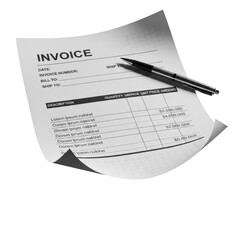Obraz premium Invoice Document with Pen on Black Background Showing Financial Data writing