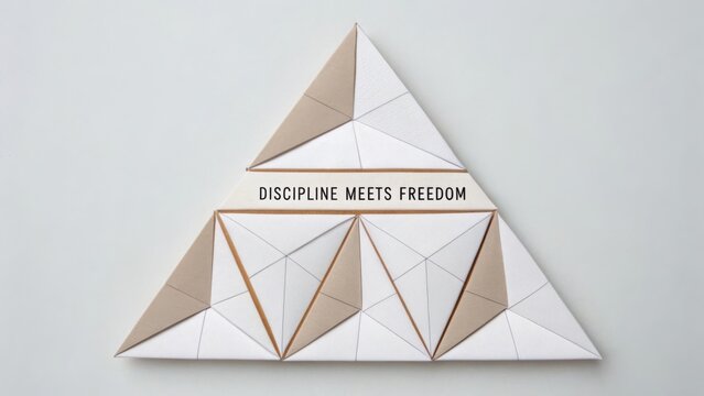 Geometric Composition Featuring Inspiring Phrase About Discipline and Freedom Crafted from Triangular Paper Shapes