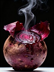 Steaming Hot Roasted Beetroot. Dramatic and earthy vegetable portrait.