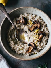 Creamy Mushroom Risotto with a Hint of Lemon. Italian comfort food.
