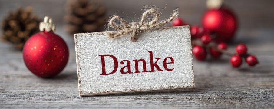 paper tag with german word thank you on christmas background with red decoration - Powered by Adobe