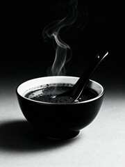 Steaming Black Sesame Soup: A Moody Portrait. A traditional sweet soup.