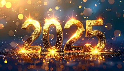 Gleaming gold 2025 celebration against a bokeh background