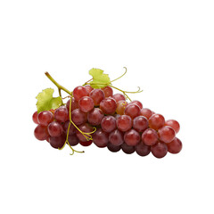 Fototapeta premium A Cluster Of Juicy Red Grapes With Green Leaves And A Stem Isolated On A Transparent Background With Studio Lighting