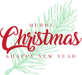 merry christmas card with deer calligraphy isolated