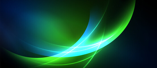 Abstract flowing lines, vibrant blues, greens create dynamic visual effect. Smooth gradients suggest movement, energy.