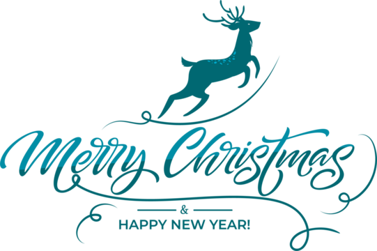 merry christmas card with deer calligraphy isolated