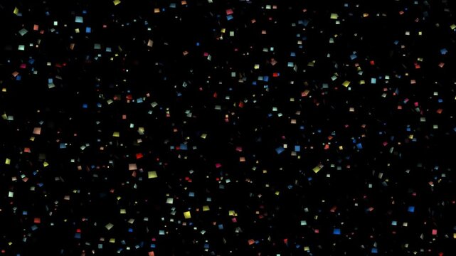 Festive rainbow rain of confetti on a black background. Abstract digital field of particles with rainbow colors. - Powered by Adobe