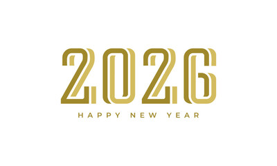 Happy new year 2026 greeting card design with modern stylized gold numbers for celebrations and events. Vector Happy new year 2026 design. 2026 logo text design.