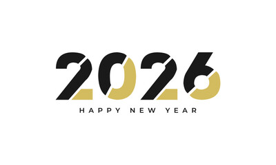 Happy new year 2026 elegant black and gold modern design, for festive greeting cards, banners, social media, and calendars. Vector Happy new year 2026 design. 2026 logo text design.