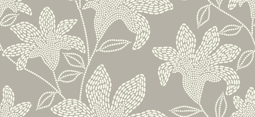 Abstract flower seamless pattern with dotted style.  © andin