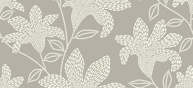 Abstract flower seamless pattern with dotted style.
