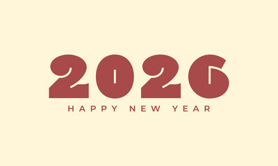 Happy new year 2026 greeting text design with modern bold reddish-brown typography for festive celebration banner, card, or element. Vector Happy new year 2026 design. 2026 logo text design.
